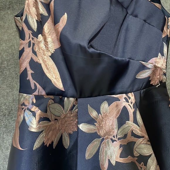 Navy & pink asymmetrical floral high low gown, women 4 - Picture 4 of 10